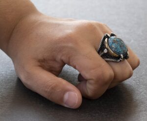 Doğal Arizona Turkuaz Taşlı Pençe Yüzüğü - Gümüş Erkek Yüzüğü - Görsel 8