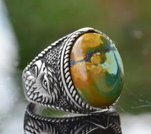 Doğal Arizona Turkuaz Taş Yüzük - 925 Ayar Gümüş Erkek Kartal Yüzük - Günlük Kullanım ve Özel Günler İçin İdeal (Stil-3) - Görsel 5