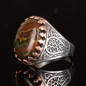 Gerçek Doğal Kan Taşı Yüzük, Erkek Yüzüğü, 925 Ayar Gümüş Yüzük, kırmızı - Görsel 5