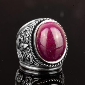 Doğal Yakut Taşlı Yakut Yüzük, Gümüş Erkek Yüzük - Zambak Modeli - Görsel 6