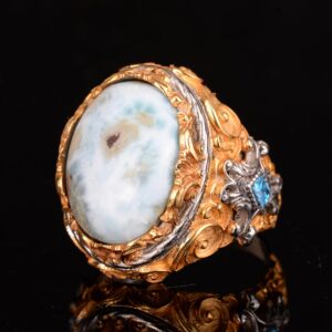 Gerçek Doğal Larimar Taşlı Erkek Yüzük, 925 Ayar Gümüş Yüzük, El Yapımı Yüzük - Görsel 5