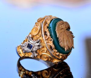 Jade Taş Yüzük - 925 Ayar Gümüş Sinyal Yüzük - El Yapımı Erkek Altın Kaplama Yüzük (Şahin) - Görsel 4