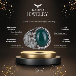 İslami Doğal Jade Taş Yüzük - Sakin 925 Ayar Gümüş Erkek Yüzük - Uyum ve Refah Tasarımı - Görsel 2
