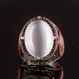 Davud Yıldızı Yüzüğü, Oluşturulmuş Taş Yüzük, 925 Ayar Gümüş Süleyman Yüzüğü (Beyaz Kedi Gözü Oluşturulmuş Taş) - Görsel 4