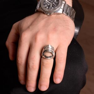 Köpek Balığı Yüzüğü, 925 Ayar Gümüş Erkek Yüzüğü, Hayvan Tasarımı - Görsel 3