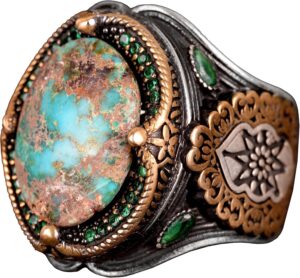 925 Doğal Arizona Turkuaz Taş Yüzük, Oval Sterlin Gümüş Yüzük Erkekler için (Stil-3) - Görsel 1