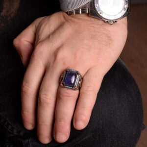 Gerçek Doğal Tanzanit Taşlı Yüzük, El Yapımı Yüzük, 925 Ayar Gümüş Yüzük Erkekler İçin - Görsel 3