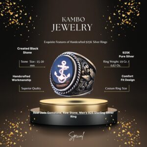 925 Ayar Gümüş Zambak Desenli Büyük Erkek Yüzüğü - Gemi Çapası Nautical Yüzük - Görsel 2