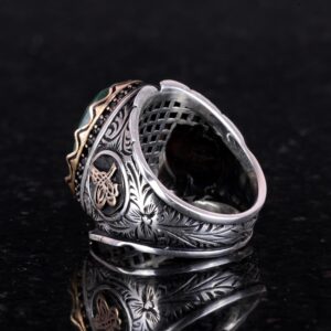 Osmanlı Tuğra Gümüş Yüzük, Doğal Taş Yüzük, 925 Ayar Gümüş Yüzük (Zümrüt) - Görsel 6