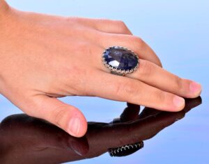 El Yapımı Doğal Safir Taşlı Yüzük, 925 Ayar Gümüş Erkek Yüzüğü - Bilgelik ve Refah Tasarımı - Görsel 6