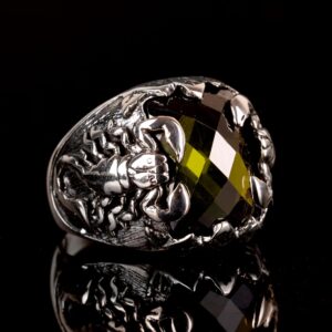 Akrepler Yüzüğü, Hayvan Yüzükleri, Yeşil Zirkon Taşlı Yüzük, 925 Ayar Gümüş Erkek Yüzüğü - Görsel 6