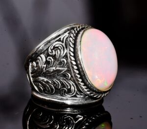 Gerçek Doğal Avustralya Opali Gerçek 10.00 Karamel Taş Yüzük - Özel Erkek Yüzüğü - Sterlin Gümüş Büyük Yüzük - Görsel 4