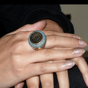 Erkekler için İslami Davud Yıldızı Yüzüğü, Hilal ve Turkuaz İçi, 925 Ayar Gümüş El Yapımı Orta Doğu Tasarımı - Görsel 6