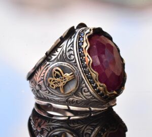 Osmanlı Yüzük, Gümüş Yüzük, Doğal Yakut Taşlı Yüzük, 12.90 Karat, Etnik Tasarım - Görsel 4