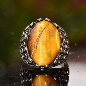 Gerçek Doğal Kaplan Gözü Taşlı Yüzük - 925 Ayar Gümüş Unisex Yüzük - Görsel 5