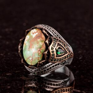 Gerçek Doğal Arizona Turkuaz Taş Yüzük, 925 Ayar Gümüş Yüzük Erkekler İçin - Görsel 5