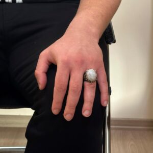Gerçek Doğal Ay Taşı Taş Yüzük, 925 Ayar Katı Gümüş Erkek Yüzüğü, Ay Işığı Tasarımı - Görsel 3