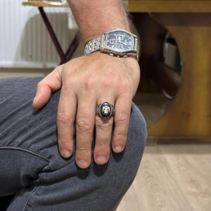 Erkek İki Başlı Kartal Yüzüğü - Kartal Sembolü Takı - 925K Gümüş El Yapımı Erkek Yüzüğü (Siyah) - Görsel 3
