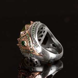 925 Ayar Gümüş Erkek Yüzük - Erkekler İçin Şık Taşlı Takı, Yapay Peridot Taşlı - Görsel 7