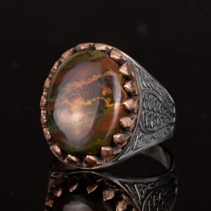 Gerçek Doğal Kan Taşı Yüzük, Erkek Yüzüğü, 925 Ayar Gümüş Yüzük, kırmızı - Görsel 4