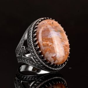 Büyük Yüzük, Gerçek Doğal Ateş Akik Taşı Yüzüğü, 925 Ayar Gümüş Yüzük Erkekler İçin - Görsel 4