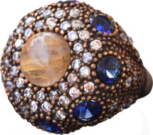 Gerçek Doğal Altın Rutile Kuvars Taşı Gümüş Yüzük - Görsel 1