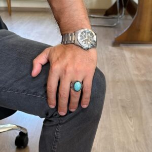 Gerçek Doğal Taş Yüzük - El Yapımı Şahin Yüzük - 925 Ayar Gümüş Yüzük (Amazonit) - Görsel 3