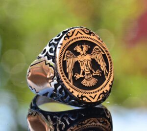 Çift Başlı Kartal Erkek Yüzüğü, Hayvan Yüzüğü, 925 Ayar Gümüş Yüzük - Görsel 3