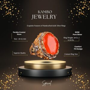 Paraiba Yapay Taşı Erkek Gümüş Yüzük, 925 Ayar Gümüş Yüzük Erkekler İçin - Görsel 2