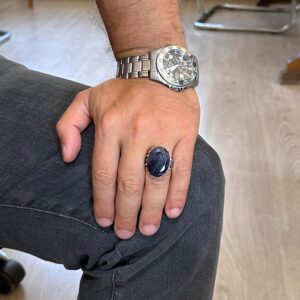 925 Ayar Gümüş Yüzük - Büyük Yüzük - Yapay Taş Gümüş Yüzük - El Yapımı Yüzük (Yapay Safir) - Görsel 3