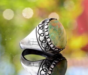 925 Ayar Gümüş Gerçek Doğal Arizona Turkuaz Taşlı Erkek Yüzük - Gerçek Doğum Taşı Takısı - Görsel 4