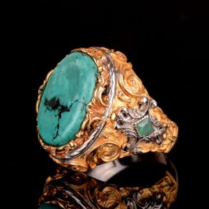 Gerçek Arizona Turkuaz Taşı Yüzük, 925 Ayar Gümüş Yüzük Erkekler İçin - Görsel 4