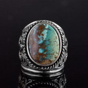 Erkekler için Turkuaz Taş Yüzük, 925 Ayar Gümüş El Yapımı Ejderha Derisi Tasarımı, Modern Tarzda Şifa Kristali Takı (Model-1) - Görsel 7