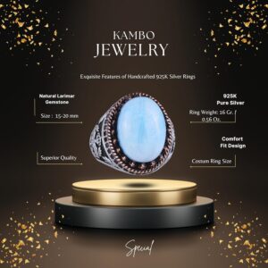 Gerçek Doğal Taş Yüzük - El Yapımı Şahin Yüzük - 925 Ayar Gümüş Yüzük (Larimar) - Görsel 2