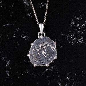 925 Ayar Gümüş Tasarım Kolye Ucu - Burç Kolyeleri - El Yapımı Kolye (Yengeç Burcu) - Görsel 4