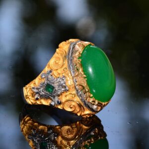 Gerçek Doğal Yeşil Jade Taş Yüzük, 925 Ayar Gümüş Yüzük, Erkek Yüzük - Görsel 4