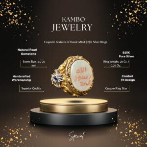 İslami Erkek Gümüş Yüzük - İnci Taşı - Yüzük (Hat Sanatı) - Görsel 2