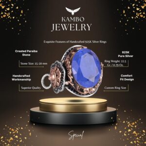 Aslan Sembol Yüzük, Lacivert Paraiba Yapay Taş Yüzük, 925 Ayar Gümüş Yüzük, Şık El Yapımı Gümüş Erkek Yüzüğü - Görsel 2