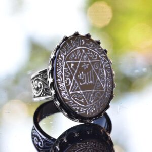 Kral Süleyman Mührü Oniks Taş Yüzük - Beyaz 925 Ayar Gümüş Erkek Davut Yıldızı Takı - Görsel 3