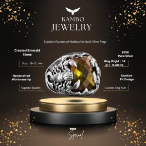 Akrepler Yüzüğü, Hayvan Yüzükleri, Yeşil Zirkon Taşlı Yüzük, 925 Ayar Gümüş Erkek Yüzüğü - Görsel 2