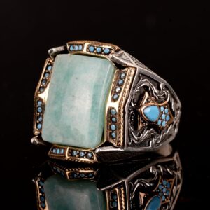 Gerçek Doğal Amazonit Taşı Yüzük, 925 Ayar Gümüş Yüzük, Oval Amazonit Yüzük - Görsel 5