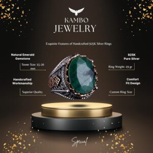 925 Ayar Katı Gümüş Yüzük, Gerçek Doğal Taş Yüzük (Zümrüt) - Görsel 6