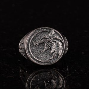 Kurt Yaban Hayatı Yüzüğü, Kurt Başlı Oksitlenmiş Yüzük, Erkek 925 Ayar Gümüş Yüzük - Görsel 3