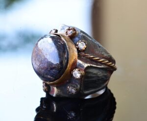 Gerçek Yıldız Yakutu Taşı, Antika Yüzük, 925 Ayar Gümüş Uniseks Yüzük - Görsel 4