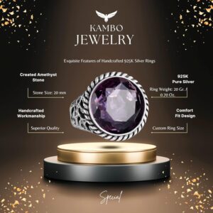 925 Ayar Gümüş Erkek Yüzük - El Yapımı Amethyst Yapay Taş Yüzük - Modern Tasarım - Görsel 2
