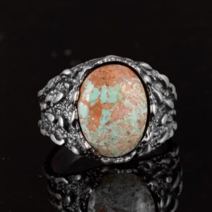 Gerçek Doğal Arizona Turkuaz Taş Yüzük, Erkekler İçin Hediye, 925 Ayar Gümüş Yüzük, Minimalist Yüzük - Görsel 6