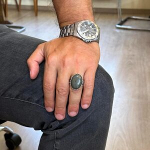 Gerçek Doğal Taş Yüzük - 925 Ayar Gümüş Büyük Yüzük - El Yapımı Yüzük (Pirit) - Görsel 3