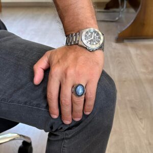 Gerçek Doğal Taş Yüzük - El Yapımı Şahin Yüzük - 925 Ayar Gümüş Kyanit Yüzük - Görsel 3