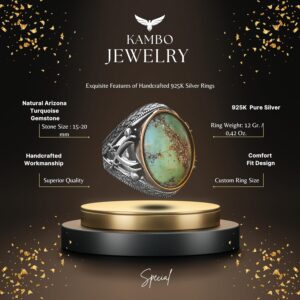 Gerçek Doğal Taş Erkek Yüzük, Kılıç Yüzüğü, 925 Ayar Gümüş Erkek Yüzük (Turkuaz) - Görsel 2