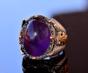 Gerçek Doğal Ametist Taşlı Yüzük - Gümüş Erkek Kartal Pençesi Yüzüğü - Görsel 3